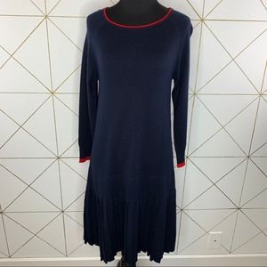 Shoshanna Lisette Pleated Navy Knit Merino Wool Blend Dress Size Medium